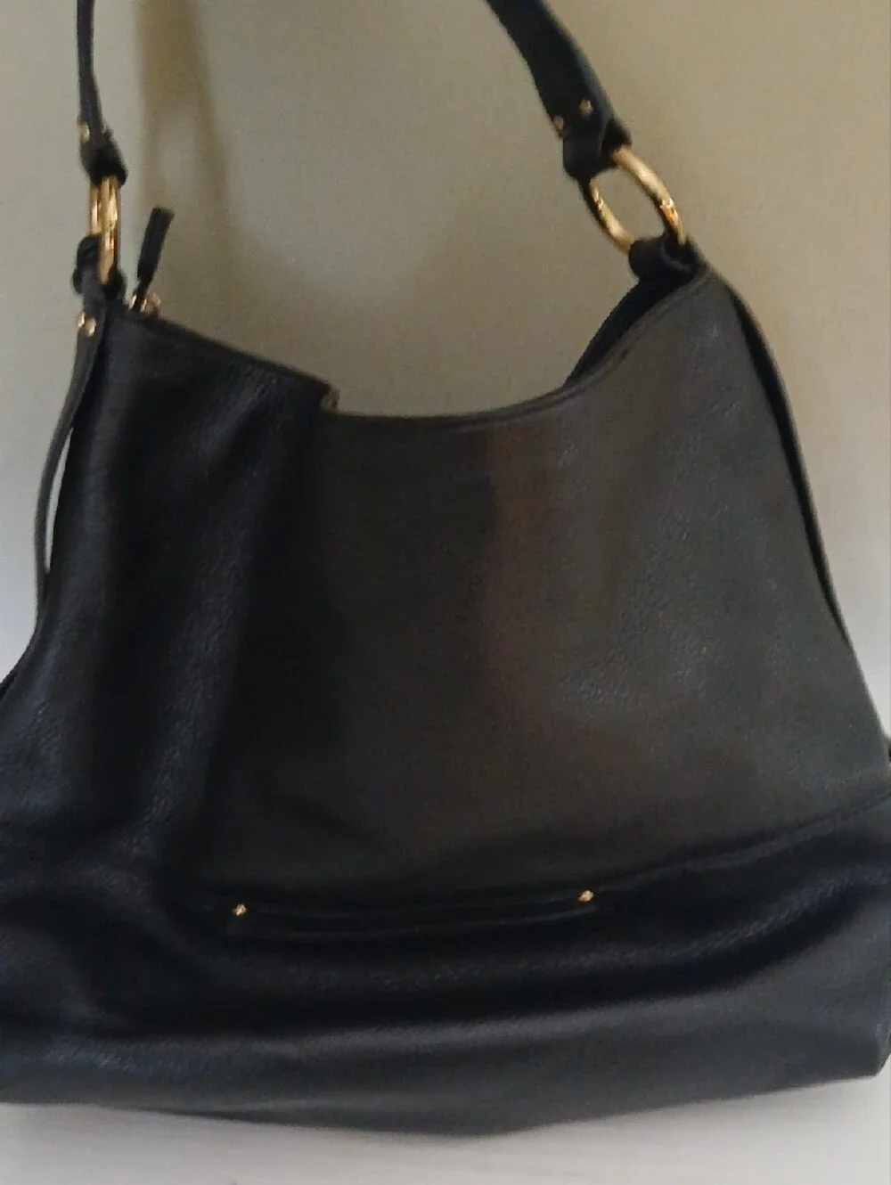 Michael Kors Black Leather Hobo Shoulder Bag with Gold Hardware